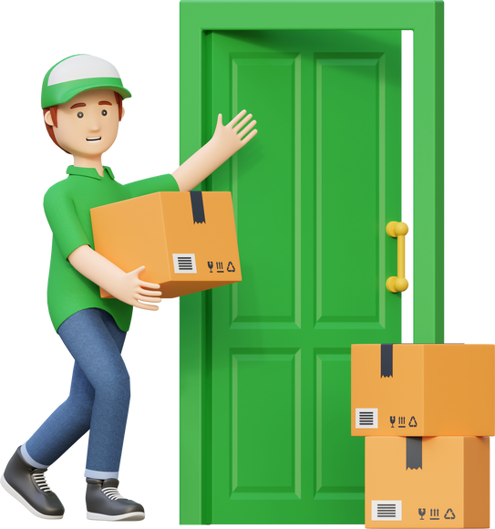 courier delivery package in front door